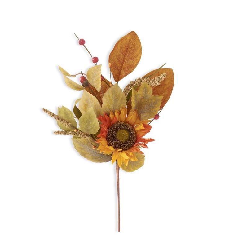 18" Orange Sunflower Pick with Mini Pumpkins &amp; Berries