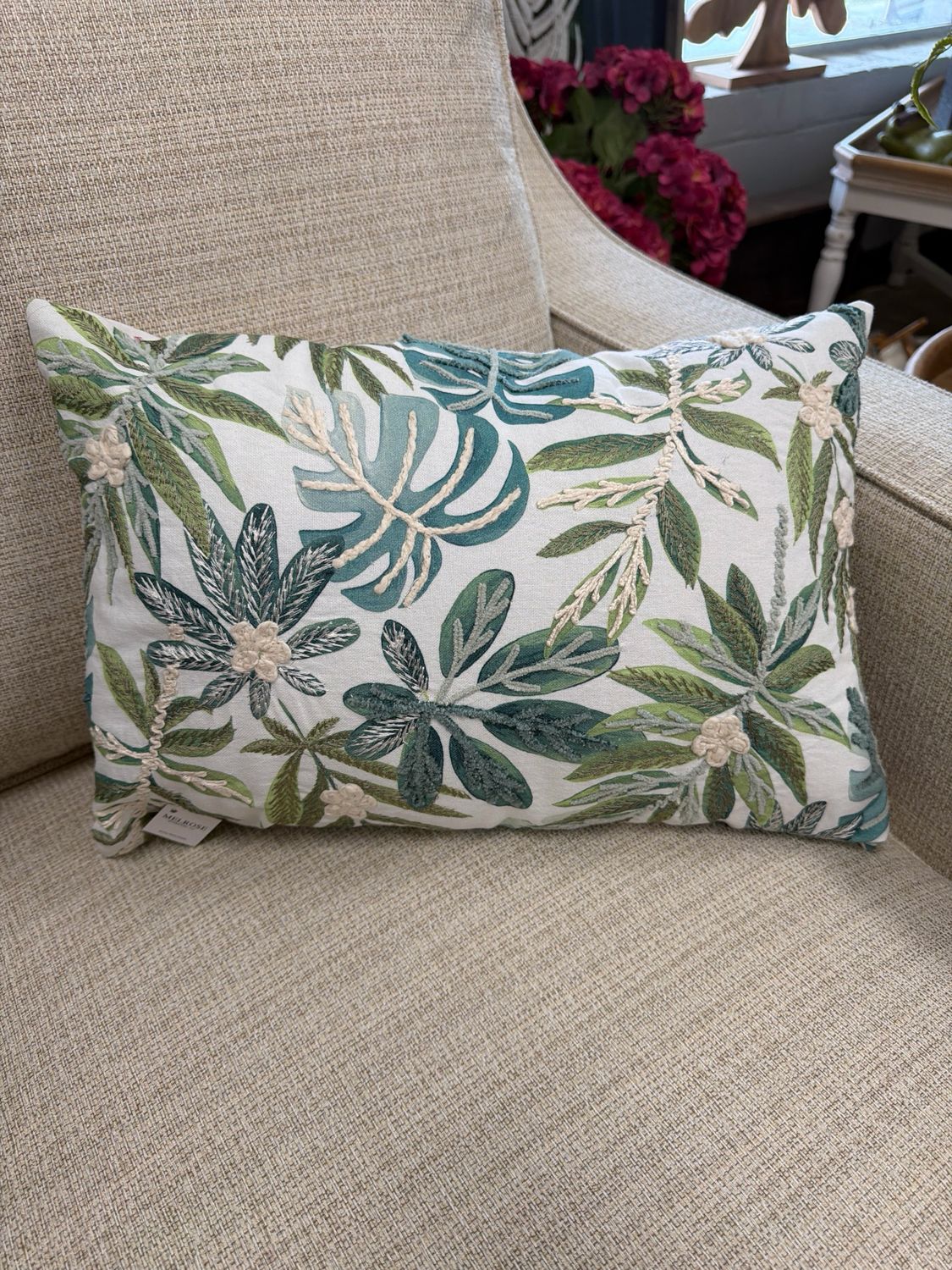 18"L x12"H Cotton Fern Floral Pillow
