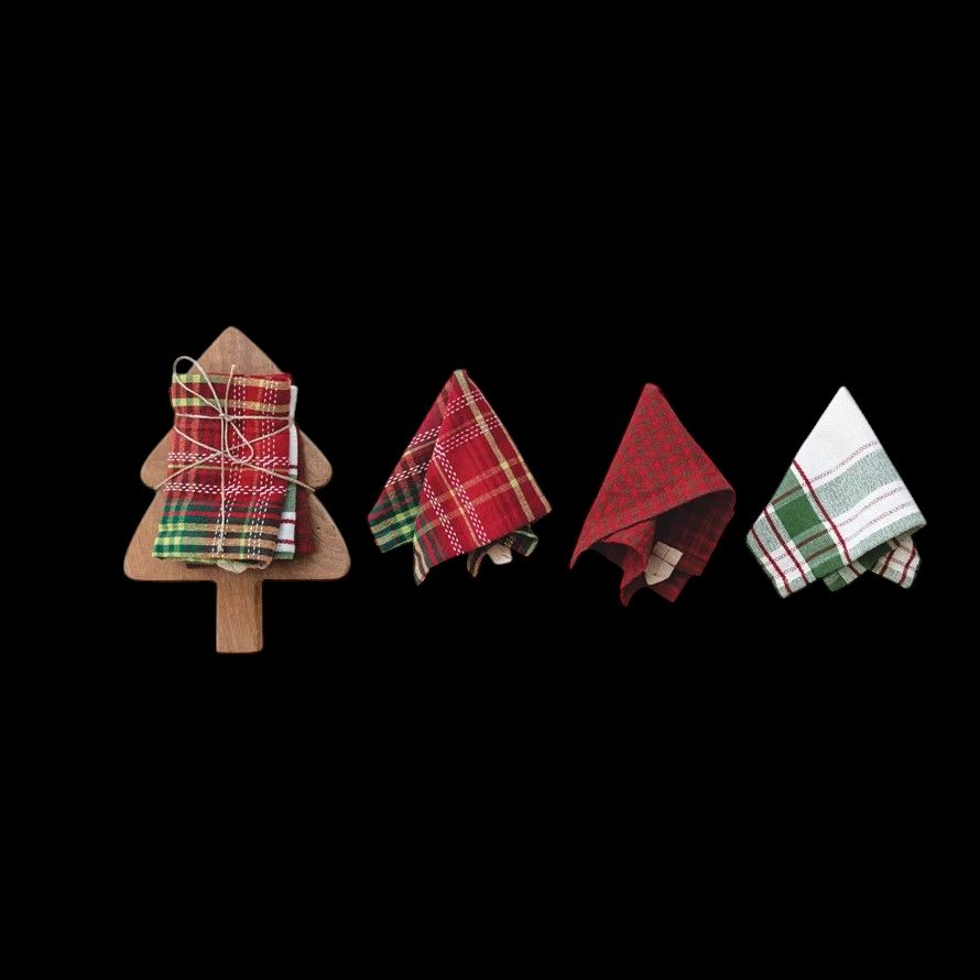 Tree Shaped Board with Three Woven Dish Cloths