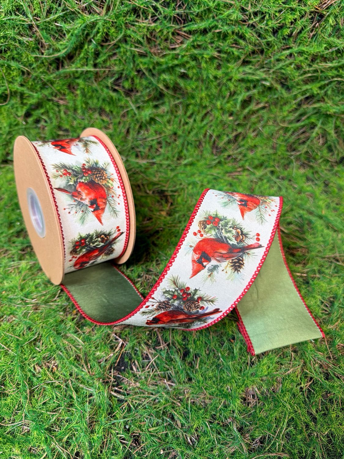 2 1/2" Wired Dupioni | Cardinal with Green Backing | 10yd