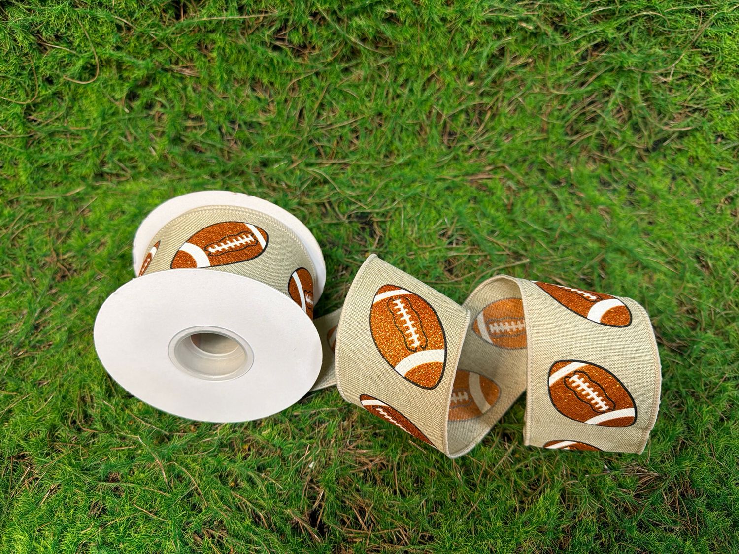Glitter Football Linen Wired Edge Ribbon 2 1/2x10yd