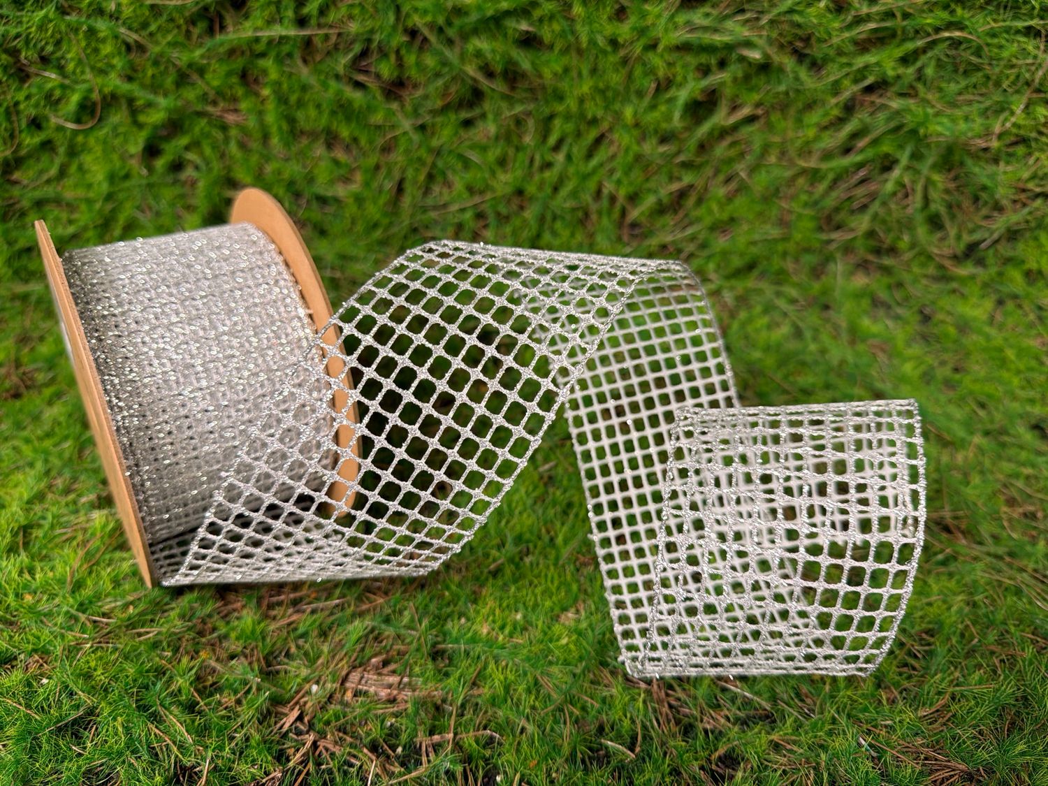 2 1/2" Wired Ribbon | "Netting" Silver | 10 Yard Roll