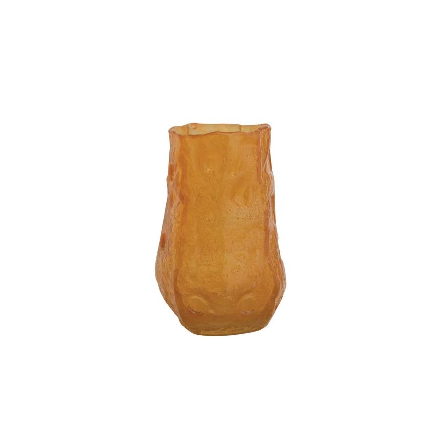 Amber Hand-Blown Glass Organic Shaped Vase 5"H