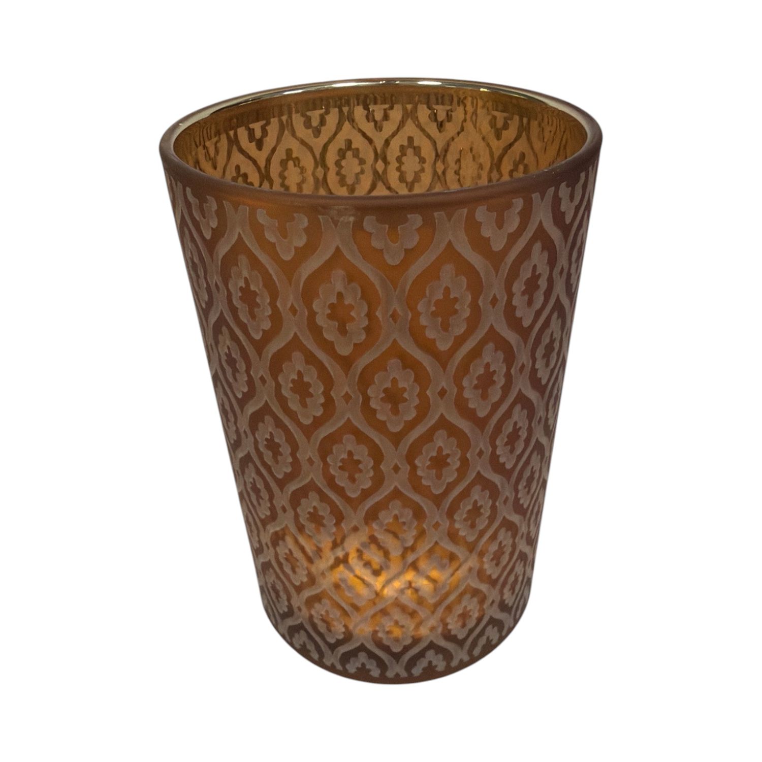 Amber Candle Holder With Diamond Pattern 4.5"x7"H