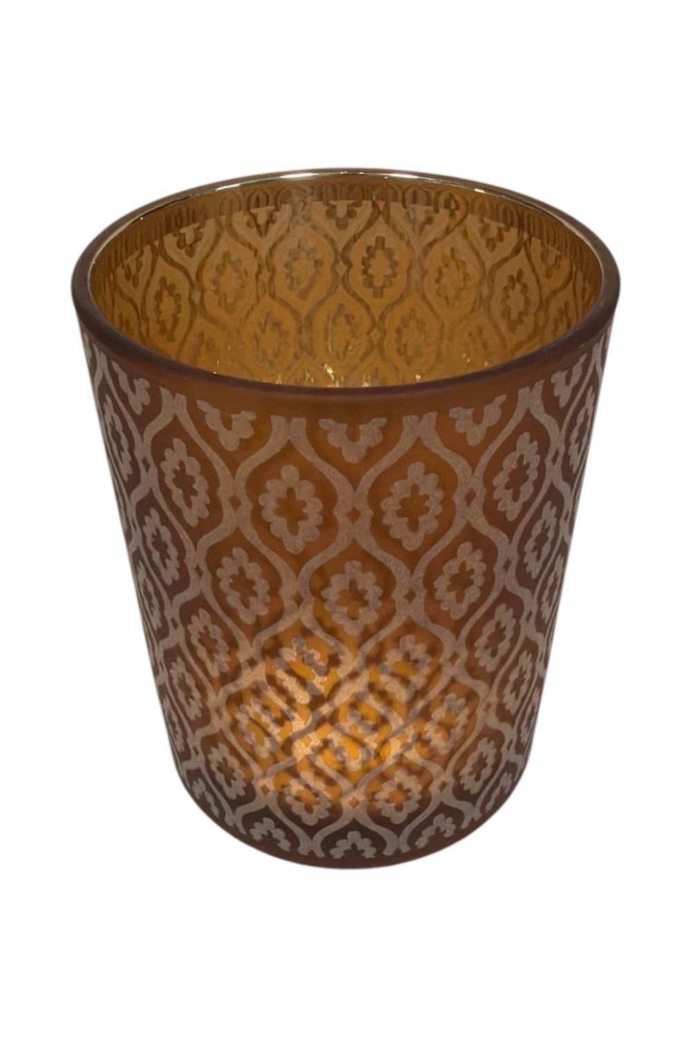 Amber Candle Holder With Diamond Pattern 4"x5"H