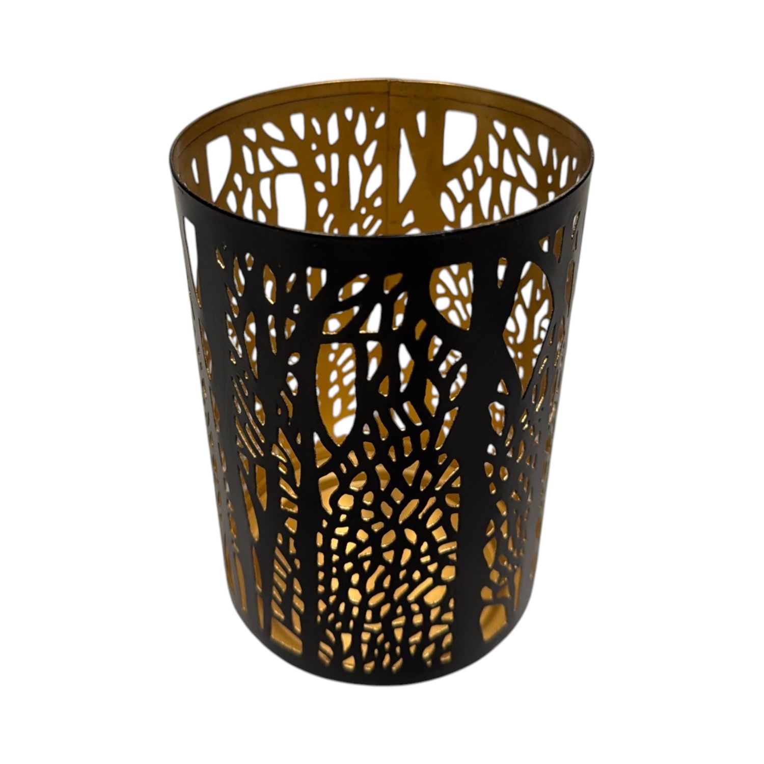 Iron Metal Candle Holder with Cutout Design 4"x 6.5"H