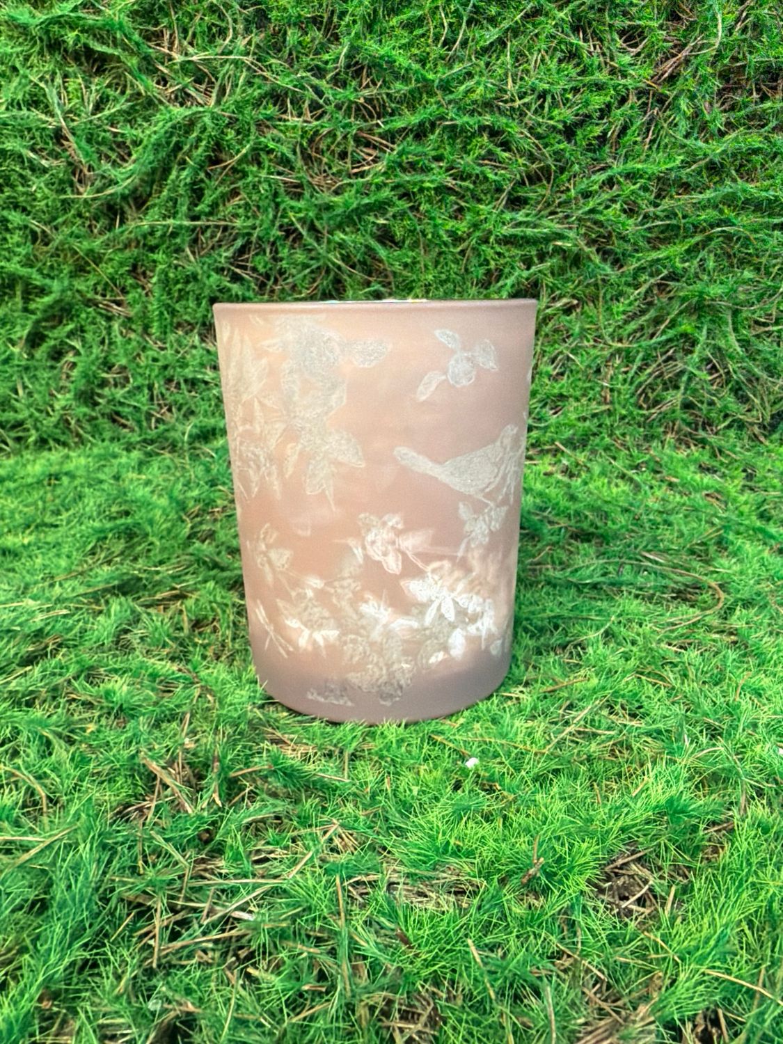 Pink Candle Holder with Mercury Glass 5"H