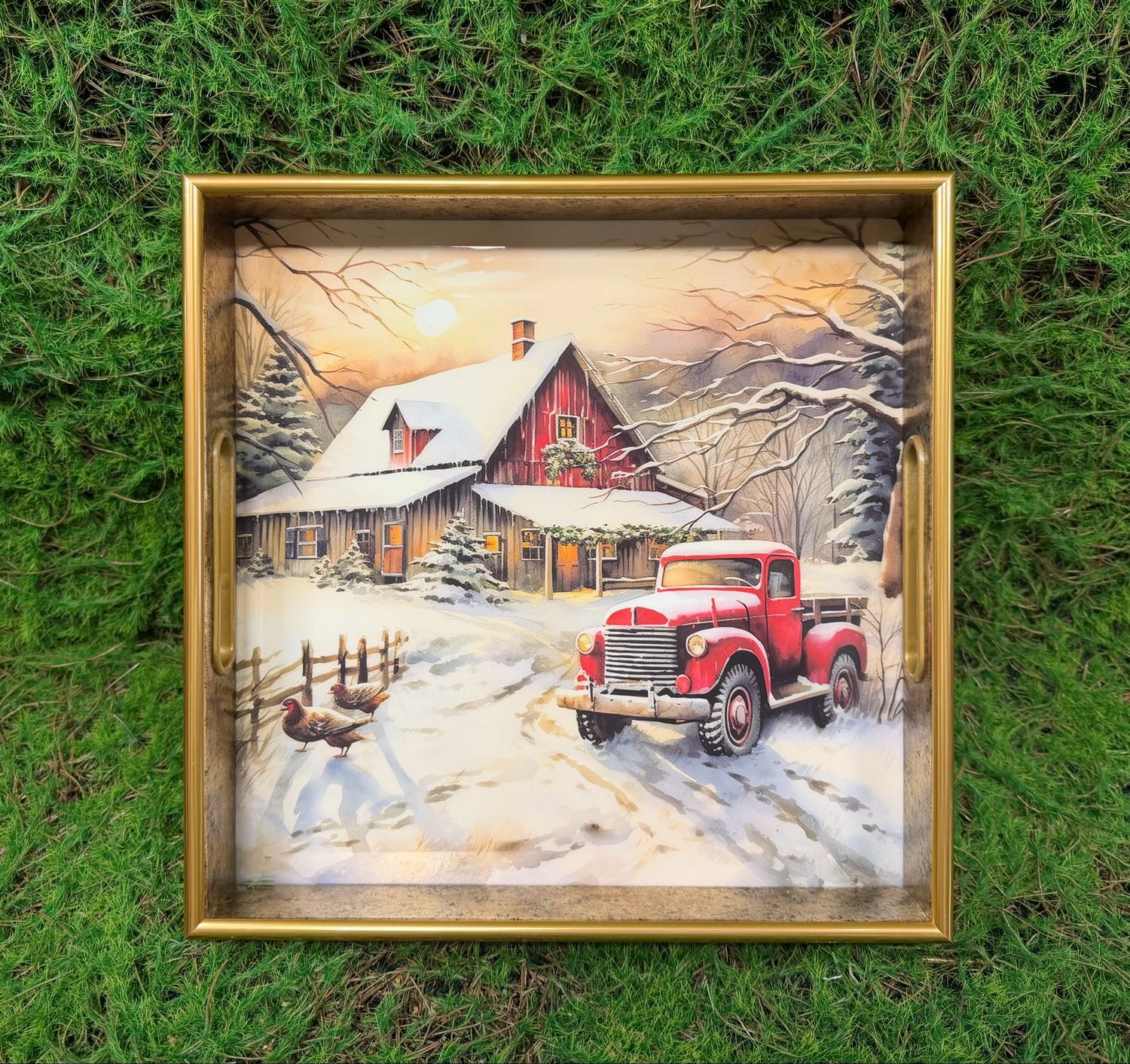 Small Square Holiday Barn Tray 11.75"