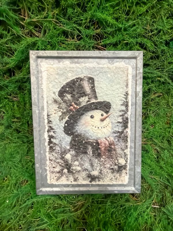 Pine Needle Snowman Metal Design Block 6x8"H