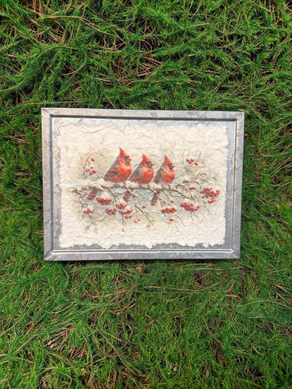Metal Holiday Cardinals Design Block 8”H