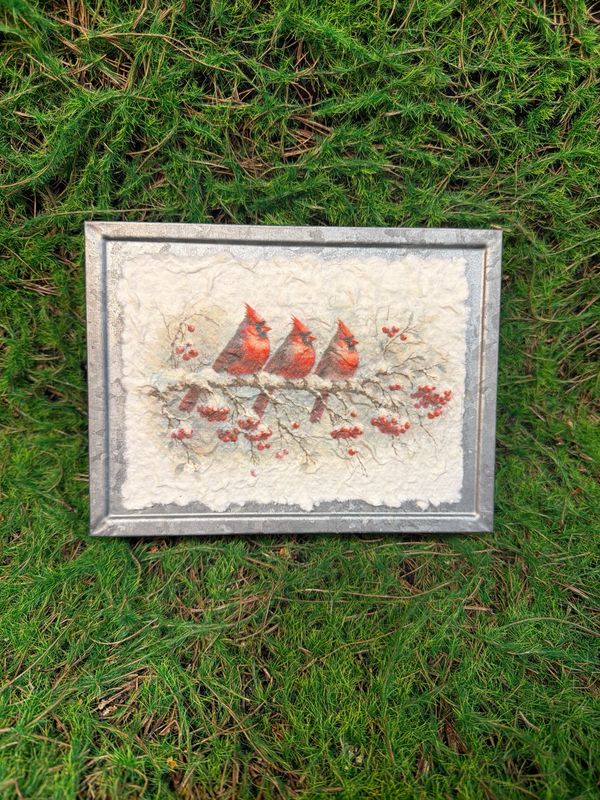 Metal Holiday Cardinals Design Block 8”H