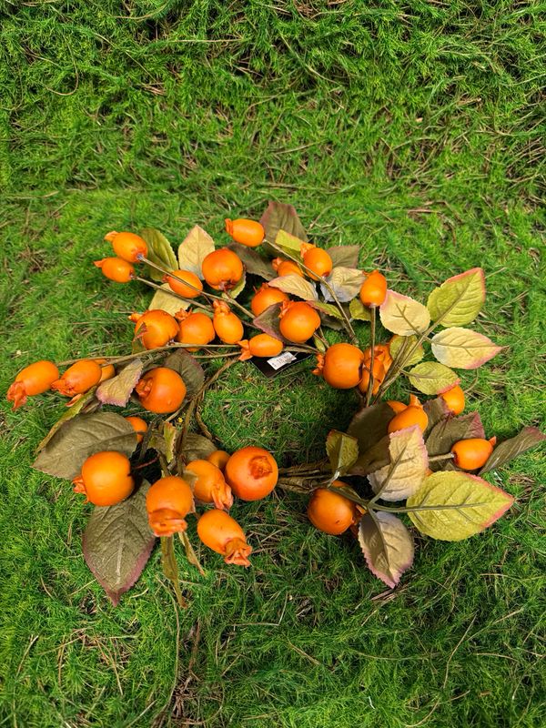 9.25" Orange Berry Candle Ring w/Olive Green