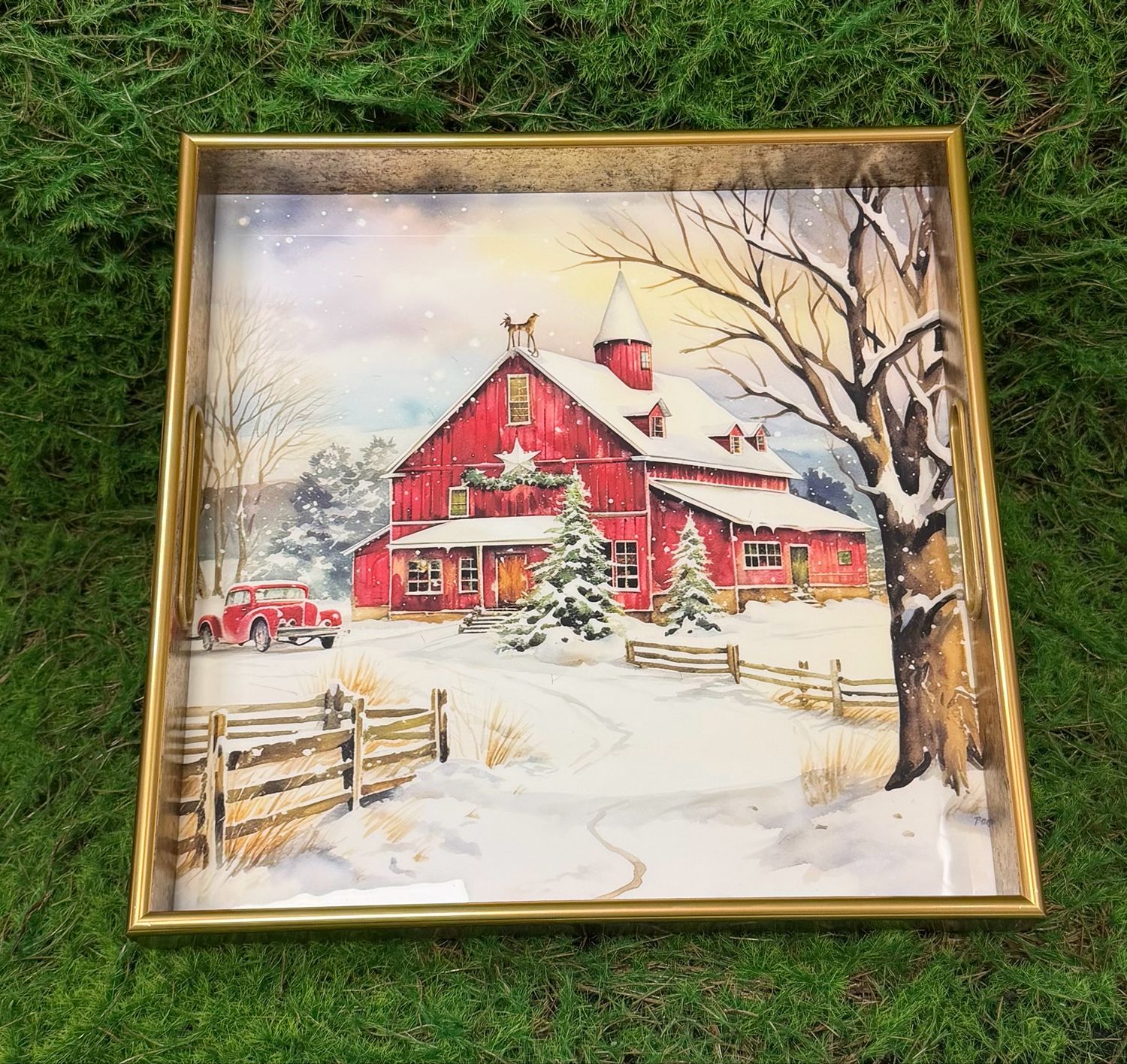 Large Square Holiday Barn Tray 13.75”