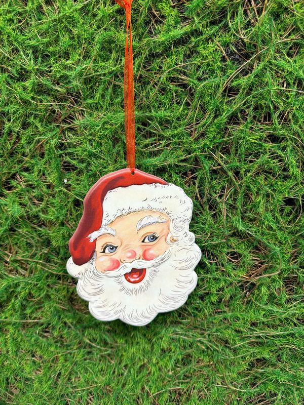 Blue Eyed Santa Metal Embossed Holiday Ornament 6"H