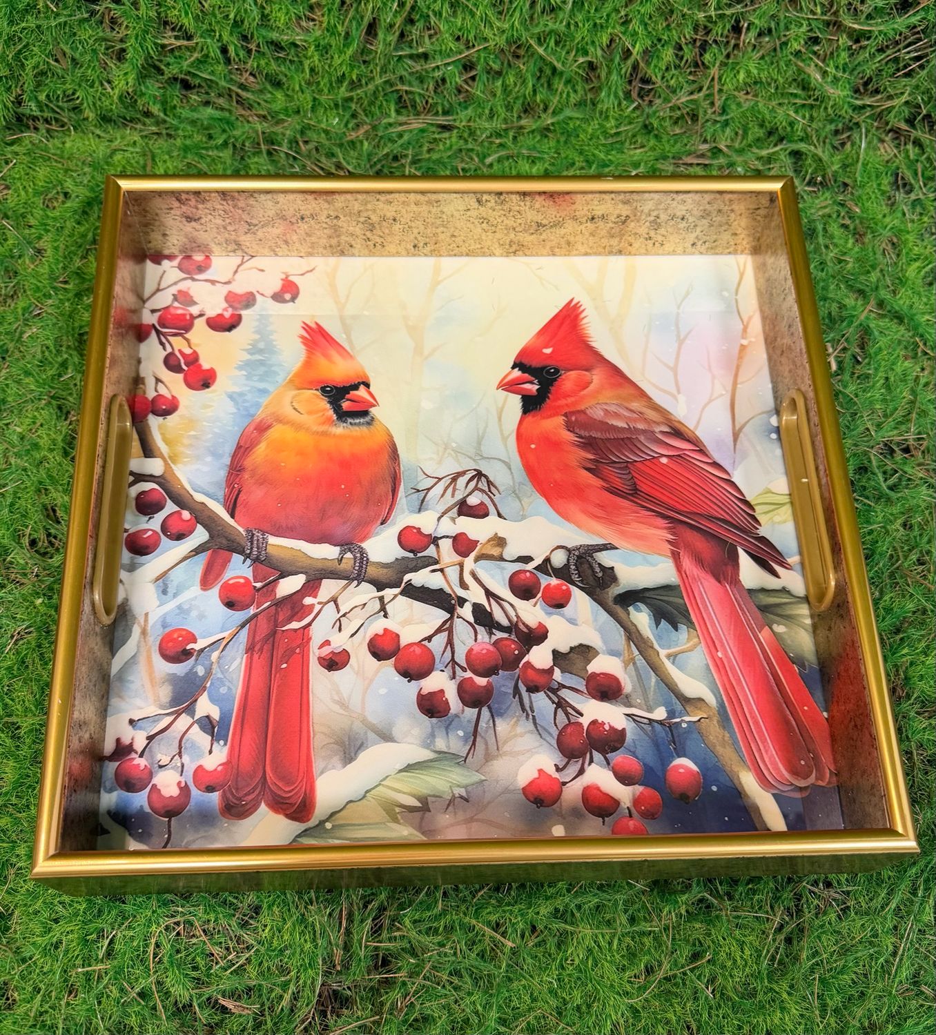 Small Square Nesting Holiday Cardinal Design Tray 11.75”