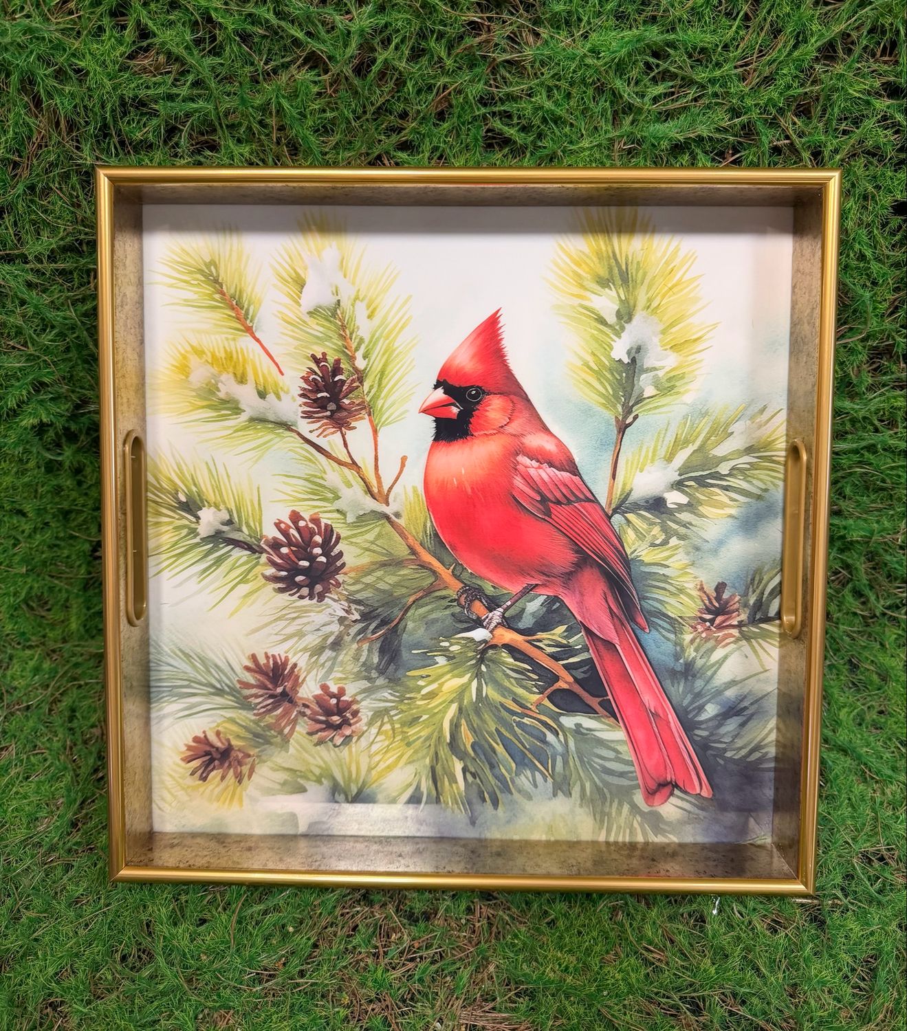 Large Square Nesting Holiday Cardinal Design Tray 13.75”