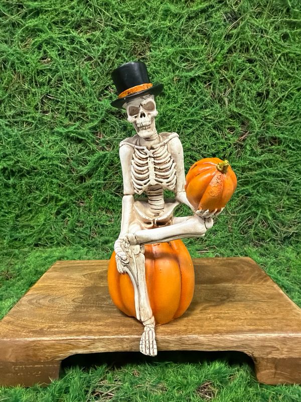 Skeleton Man on Pumpkin 9.25”