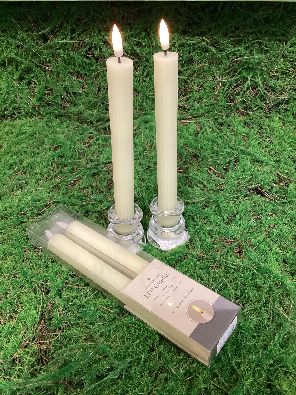 9.75 Cream Thin Line LED Taper Candles