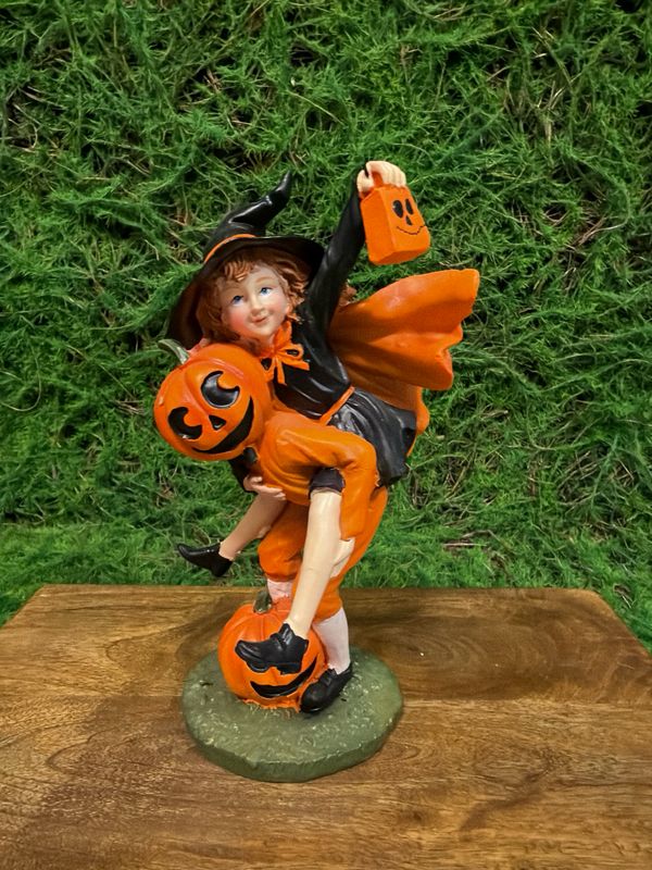 7.5 Inch Halloween Girl &amp; Pumpkin Man