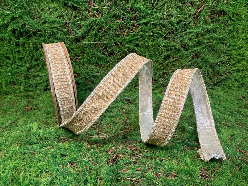 1" Wired Ribbon | Gold Sparkle w/ Champagne Metallic Backing | 10yd