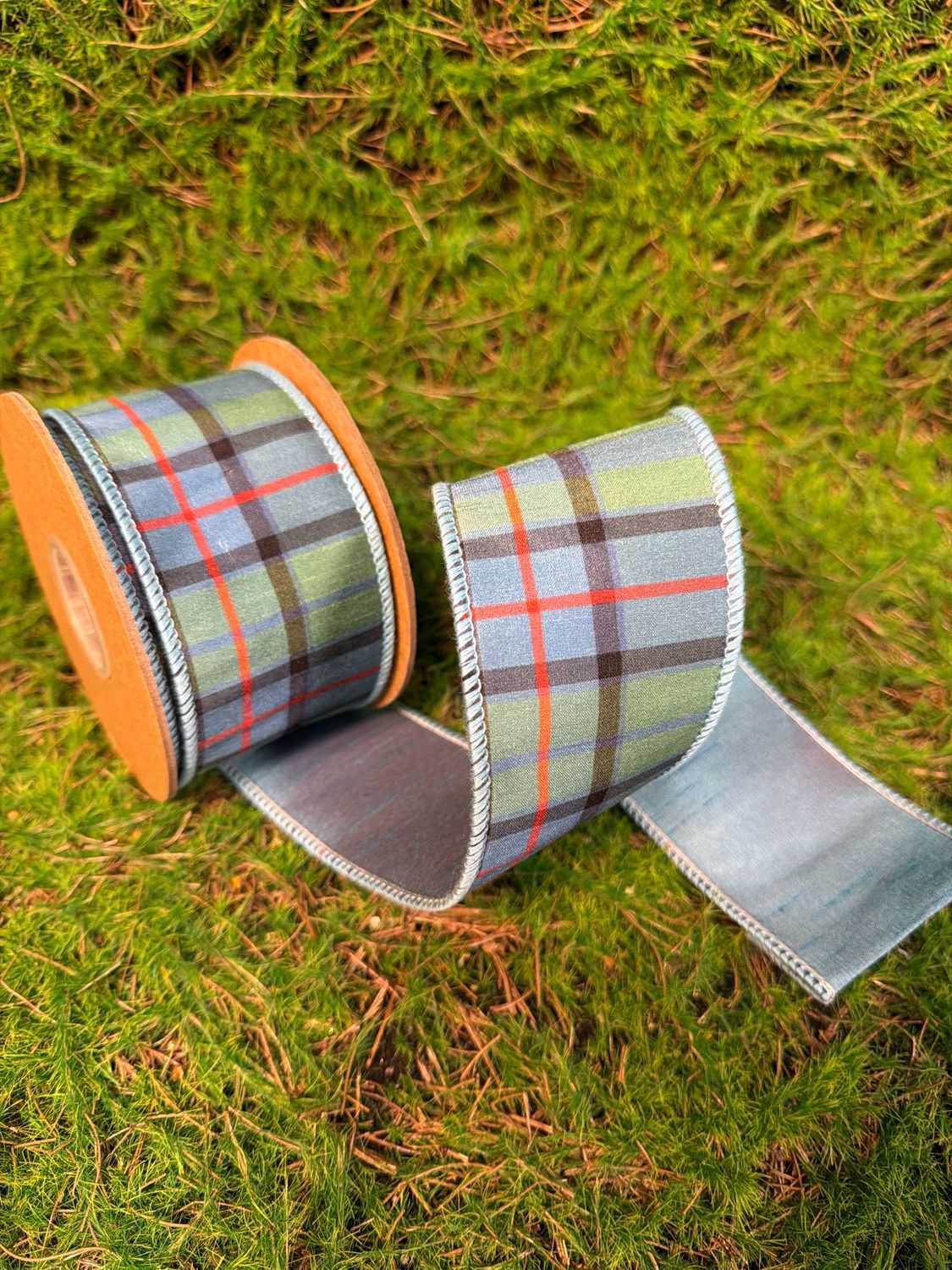 2 1/2" Wired Dupioni Ribbon | Blue/Green/Red Plaid w/ Fused Dupioni Backing | 10yd