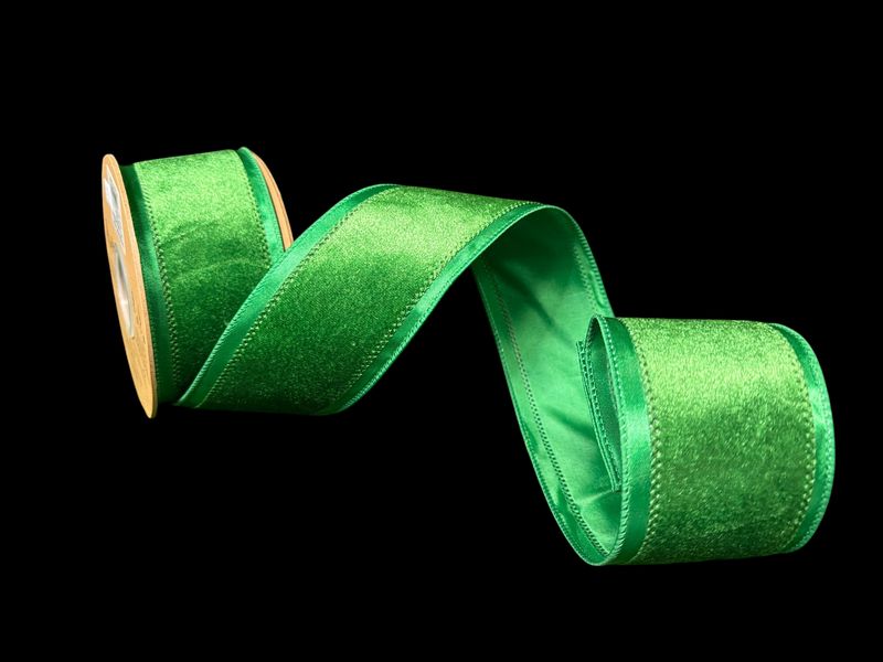 2 1/2" Wired Velvet Ribbon | Green Velvet Center | 10 Yard Roll