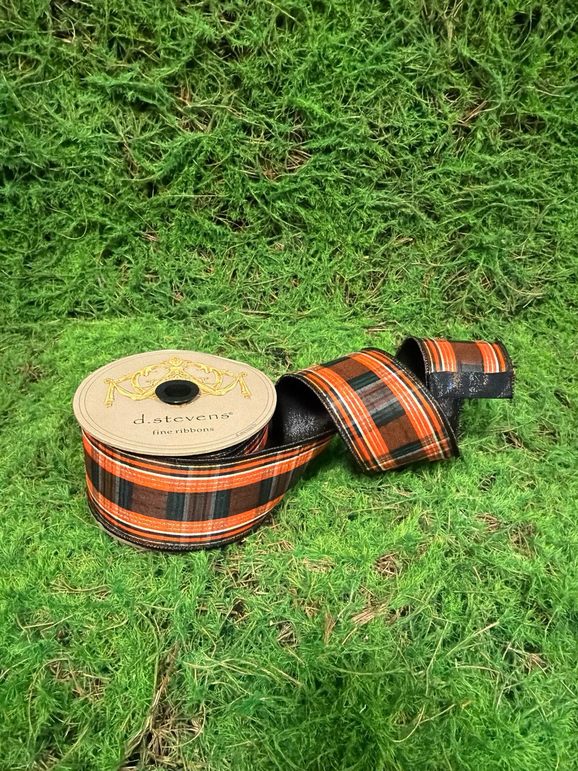 Orange, Black, White &amp; Gold Salem Plaid Ribbon 2.5”x10 yd