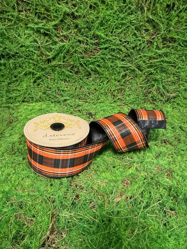 Orange, Black, White &amp; Gold Salem Plaid Ribbon 2.5”x10 yd