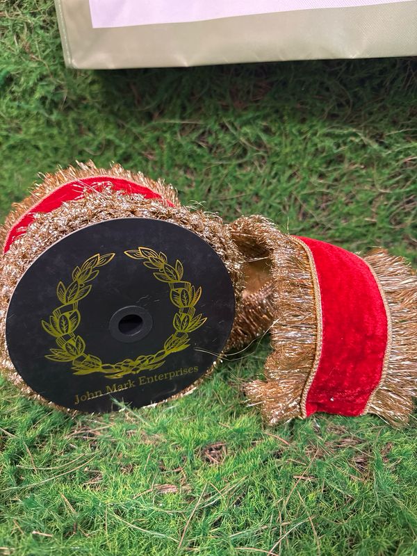 John Mark Red Velvet &amp; Tinsel Ribbon 4x10yd