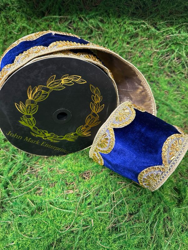 John Mark Blue Velvet &amp; Amber Gem Ribbon 4x10yd