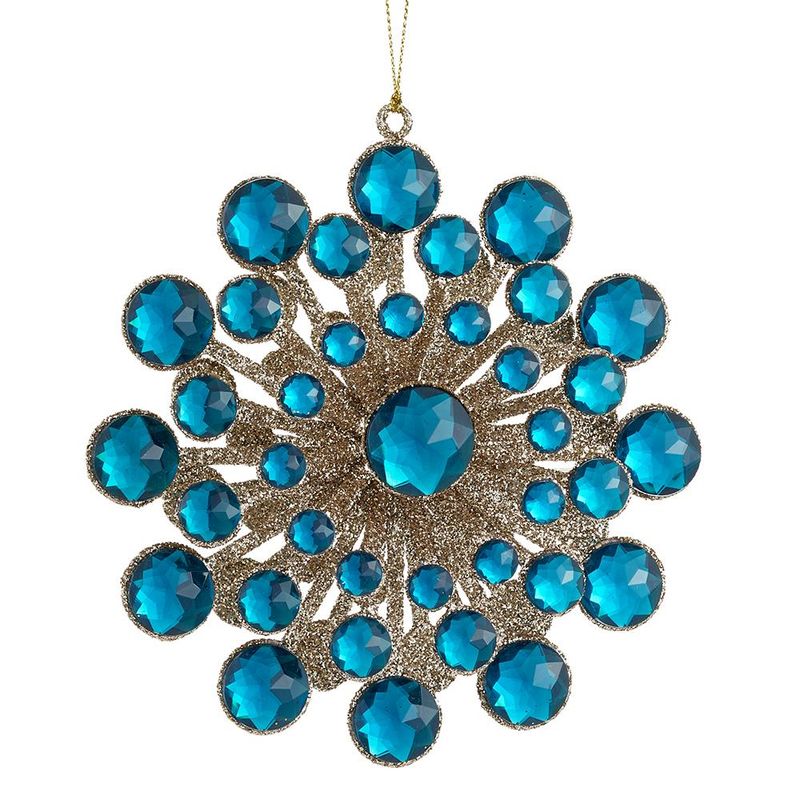 5.5" Teal &amp; Gold Glittered Jewel Starburst Ornament