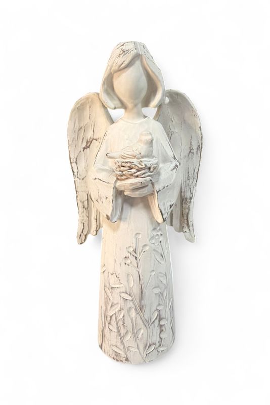 8" Resin Angel Holding Bird