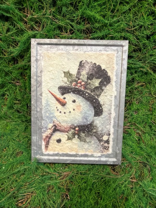 Button Snowman Metal Design Block 6x8"H