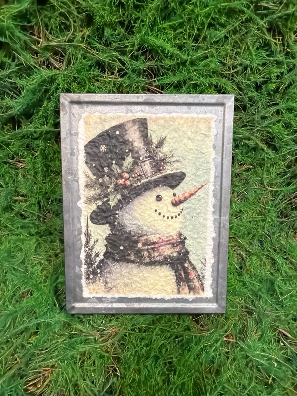 Plaid Scarf  Snowman Metal Design Block 6x8"H