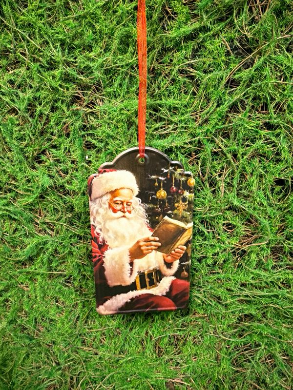 Reading Santa Metal Holiday  Hanging Tag 8"H