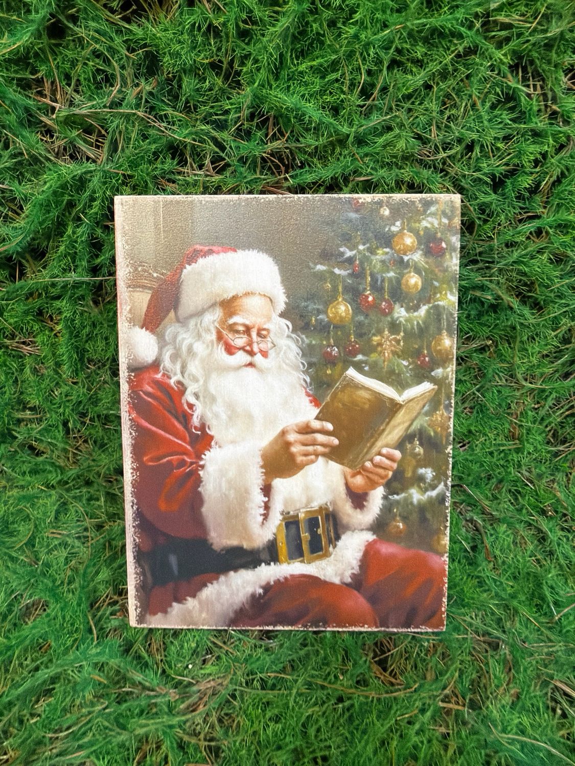Reading Santa Wood Holiday Block 6x8"H