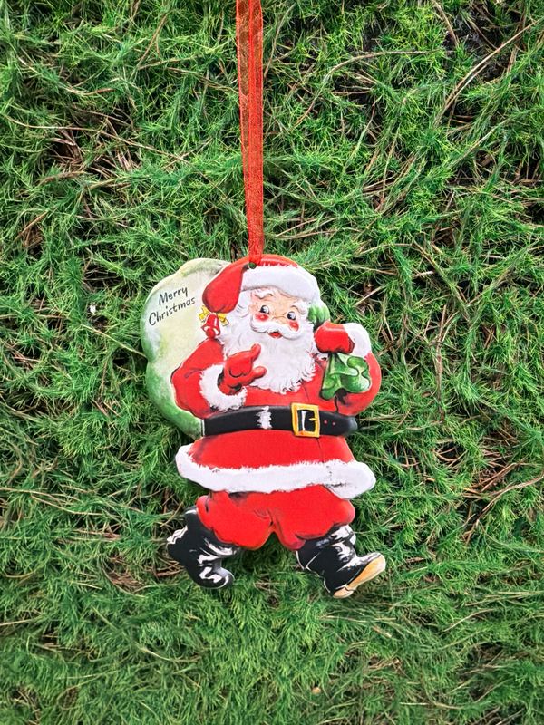 Merry Christmas Santa Metal Embossed Holiday Ornament 6"H