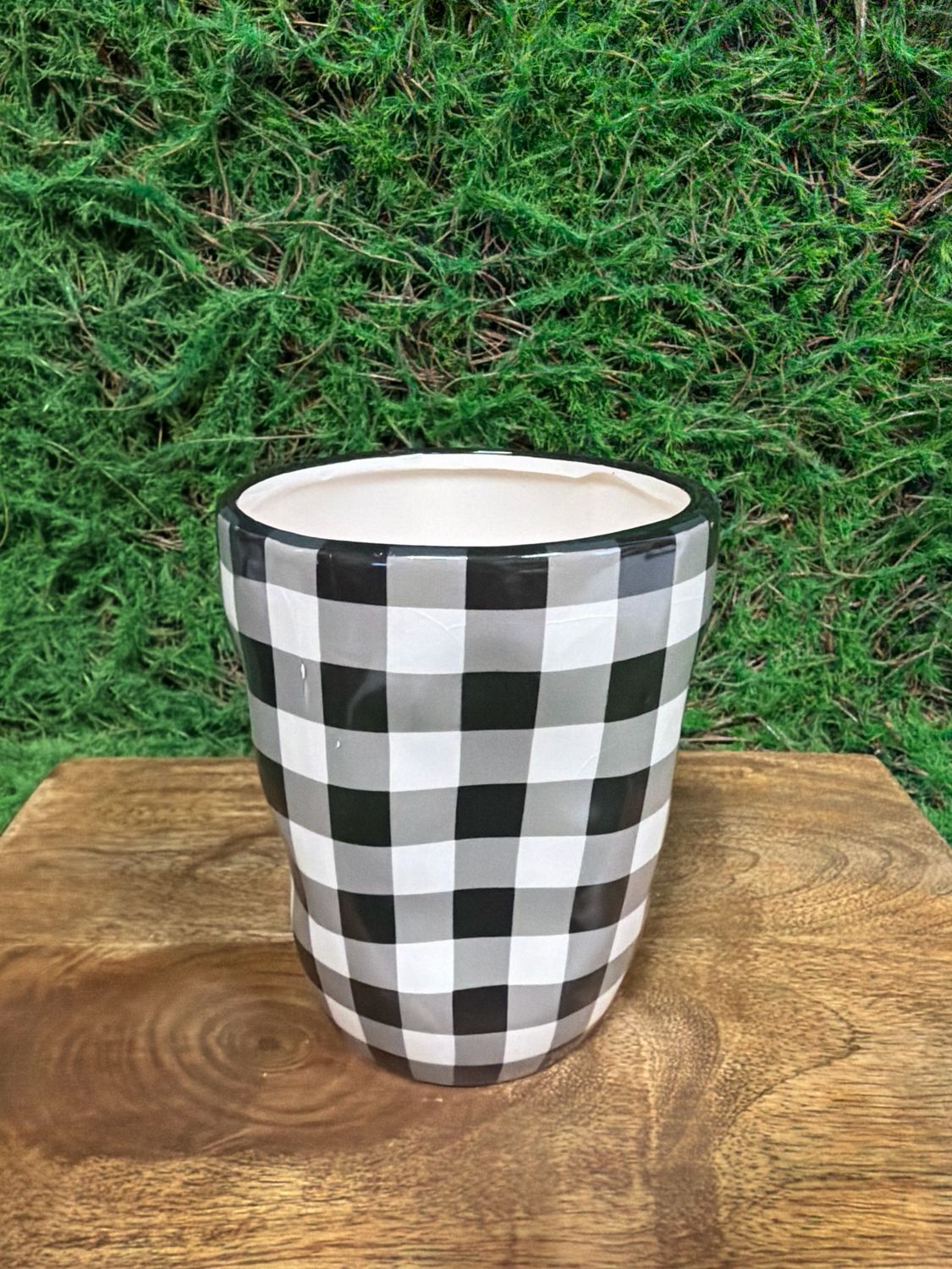 Large Black and White Checkered Planter 5"H