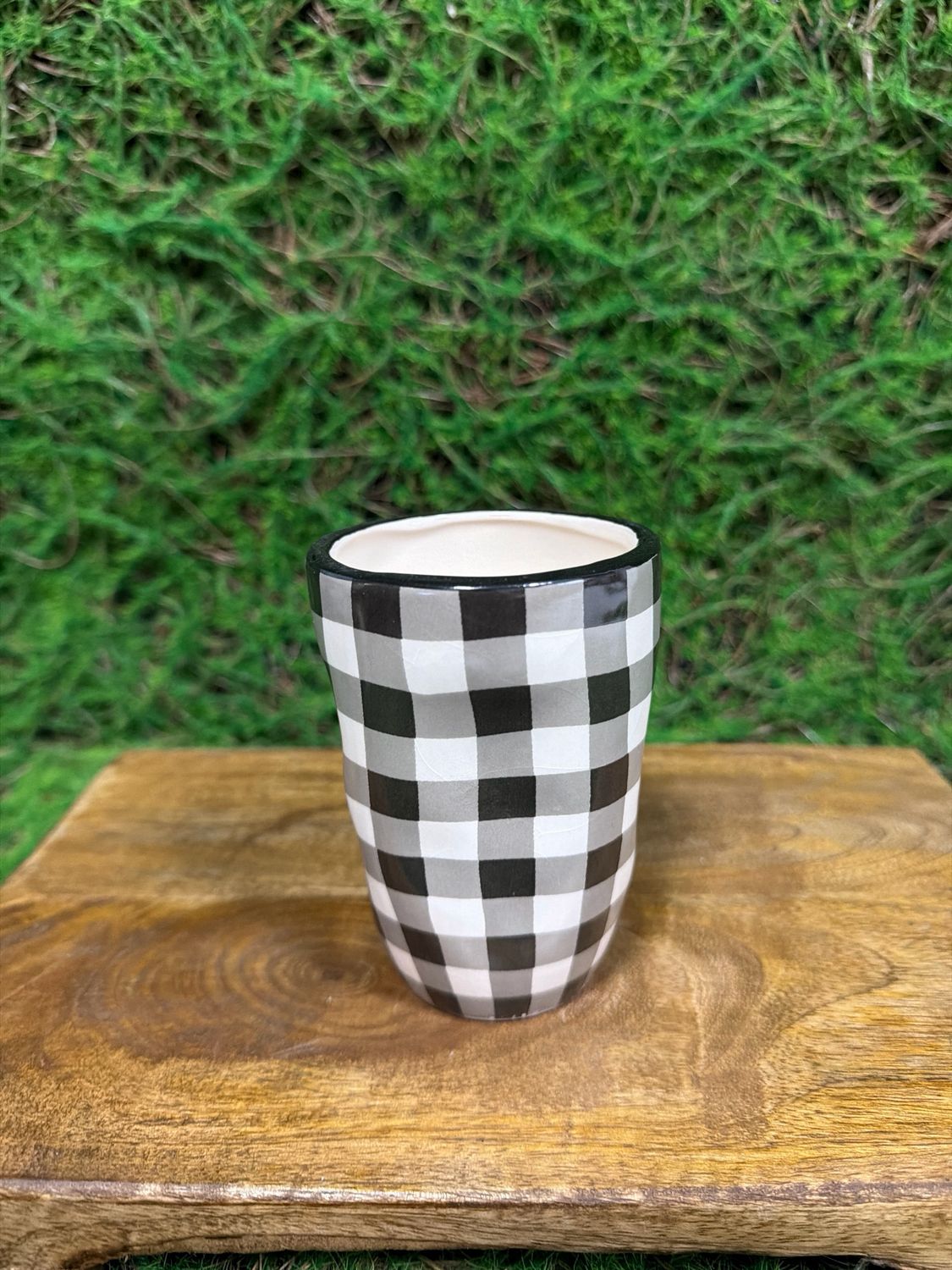 Small Black and White Checkered Planter 4"H