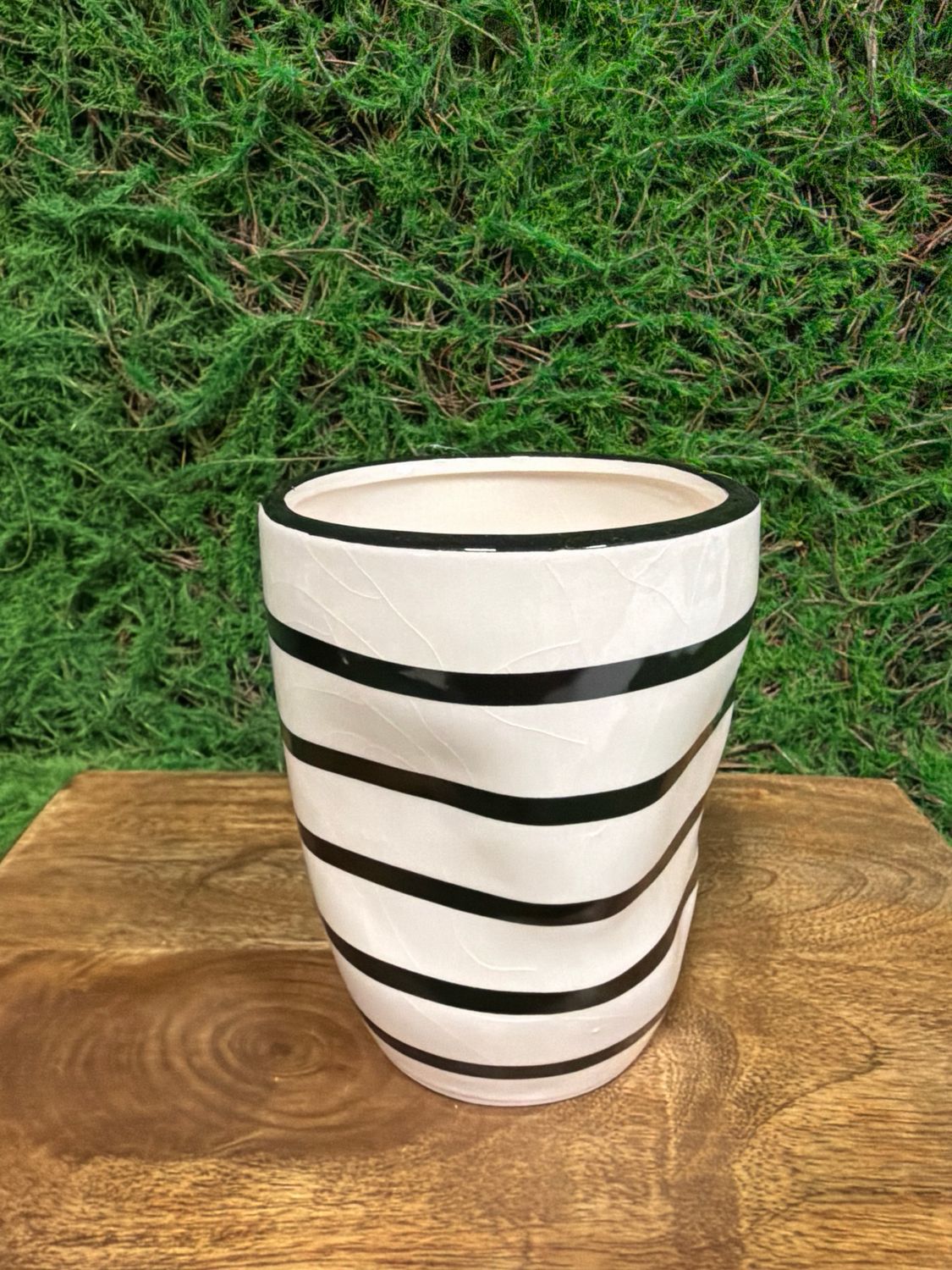 Large Black and White Striped Planter