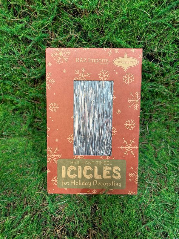Boxed Silver Tinsel Strands 18.5"