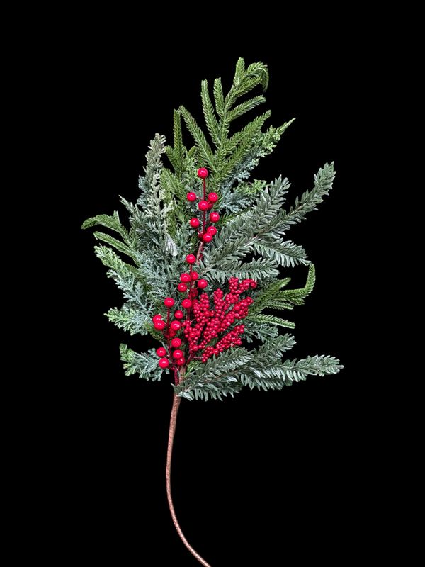 32" Natural Touch Evergreen Stem w/ Berry