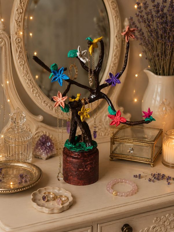 Árbol joyero de porcelana fría