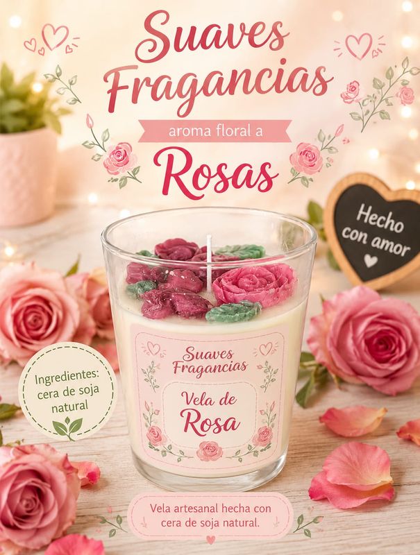 Vela de vaso de cristal, aroma a Rosa para decoración.
