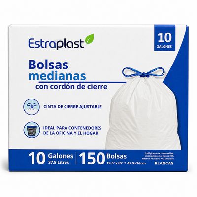 Bolsas Medianas Estraplast con Cordón de Cierre | 150 unidades