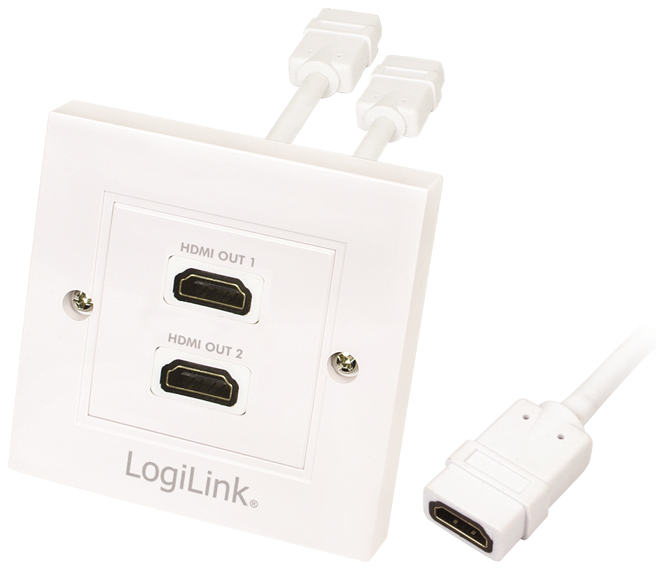 LOGILINK HDMI ADAPTER FEMALE TO 2X FEMALE WHITE WALL PLATE