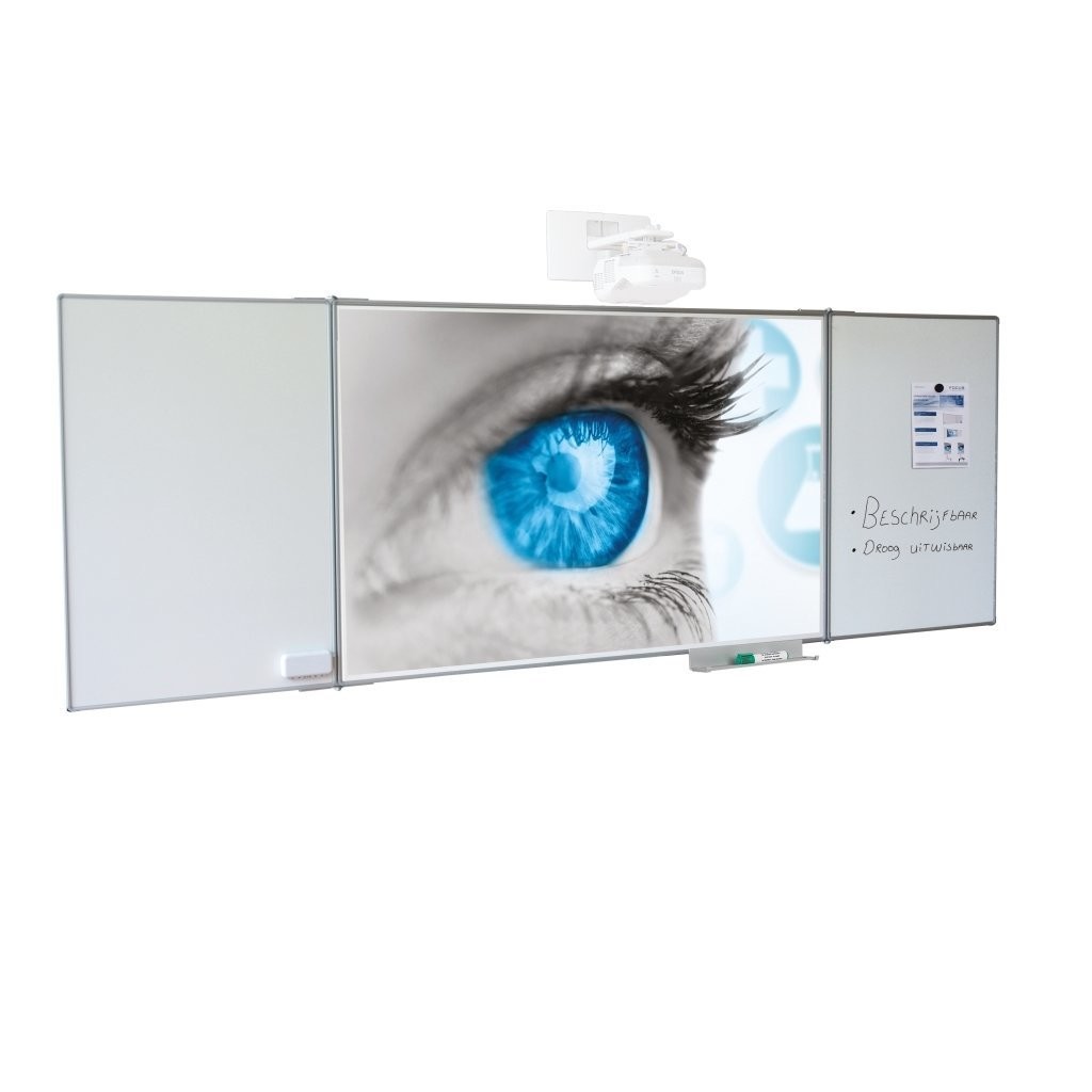 Projectiebord emailstaal mat wit, Extraflat-profiel, vijfvlaks voor interactieve projector