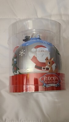 Rudolph the Rednose Reindeer hand painted glass ornament