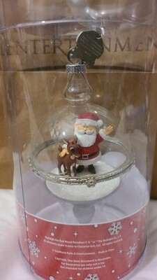 Rudolph the Rednose Reindeer &amp; Santa Clause glass ornament