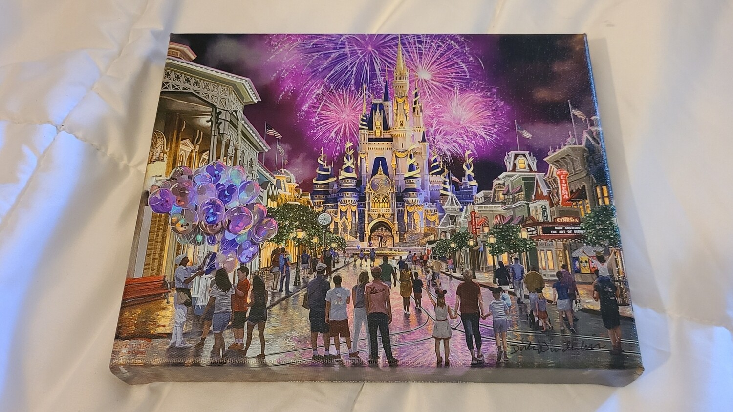 Signed Dirk Wunderlich Thomas Kinkade Walt Disney World 50th Anniversary small canvas